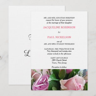 Soft Pink Lavender Pink Roses Love Wedding Invitation