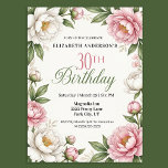 Soft Pink Magnolia and Peony 30th Birthday  Invitation<br><div class="desc">Celebrate a milestone moment with this elegant floral 30th birthday invitation featuring a graceful botanical design inspired by romantic garden blooms. Soft pink peonies and creamy white magnolia flowers frame the layout with lush green leaves, creating a timeless and feminine aesthetic that is perfect for a sophisticated birthday celebration. The...</div>