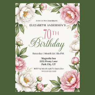 Soft Pink Magnolia and Peony 70th Birthday  Invitation