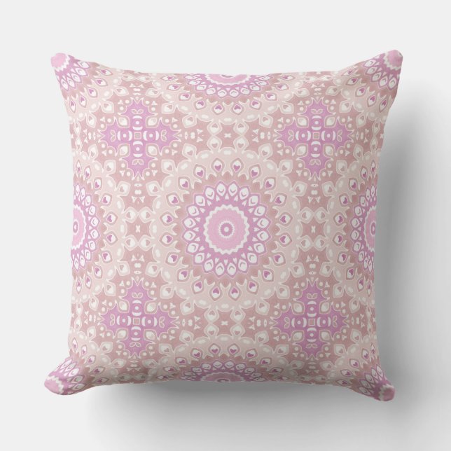Soft Pink Mandala with Heart and Petal Motifs Cushion (Front)