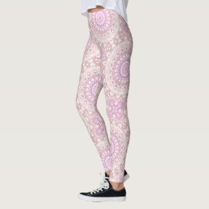 Soft Pink Mandala with Heart and Petal Motifs Leggings
