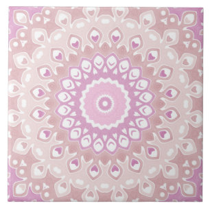 Soft Pink Mandala with Heart and Petal Motifs Tile