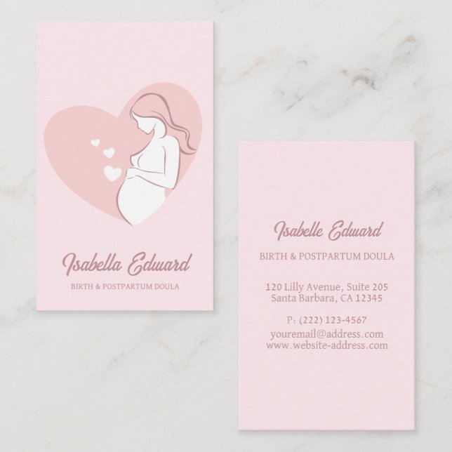 Soft Pink Maternity Doula Identity Illustration Business Card (Front/Back)