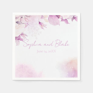 Soft Pink Modern Boho Floral and Leaves Wedding Napkin
