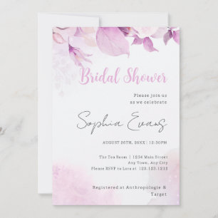 Soft Pink Modern Boho Floral Leaves Bridal Shower Invitation