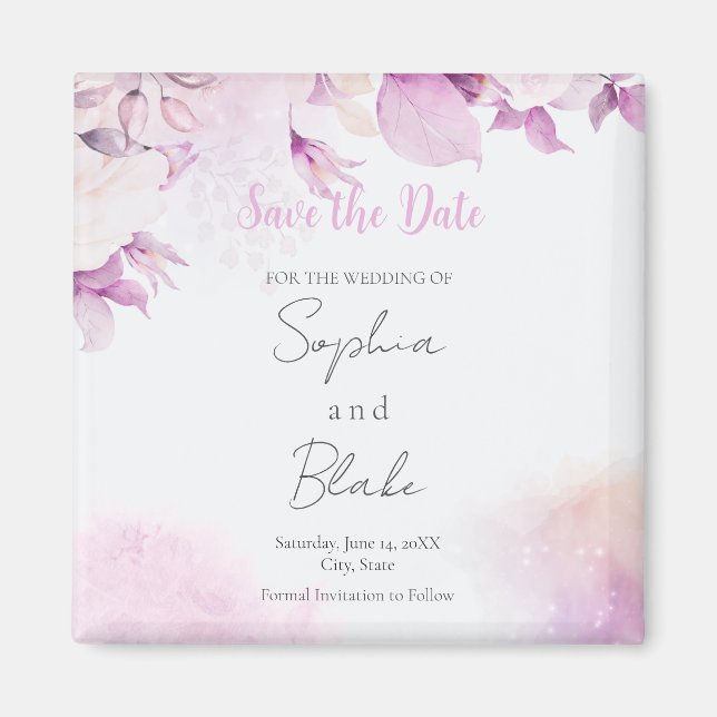 Soft Pink Modern Boho Floral Leaves Save the Date Magnet (Front)