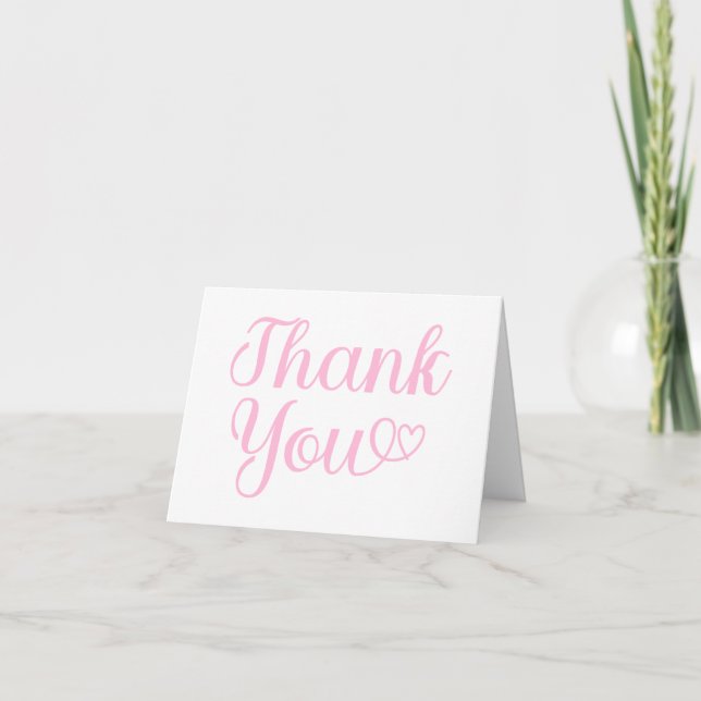 Soft Pink Modern Calligraphy Word Art Heart Thank You Card (Front)