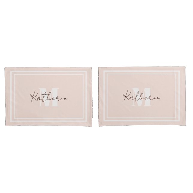 Soft Pink Monogram Pillow Case Colour F8E3DA (Front-Set)