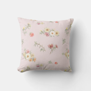 Soft Pink Moss Rose Watercolor Floral Cushion