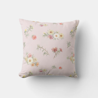 Soft Pink Moss Rose Watercolor Floral Cushion