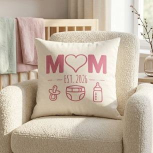 Soft Pink New Mum Est Year Baby Icons Design Cushion
