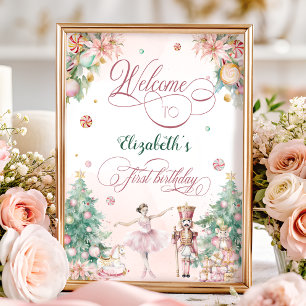 Soft Pink Nutcracker Ballet Birthday Party Welcome Poster