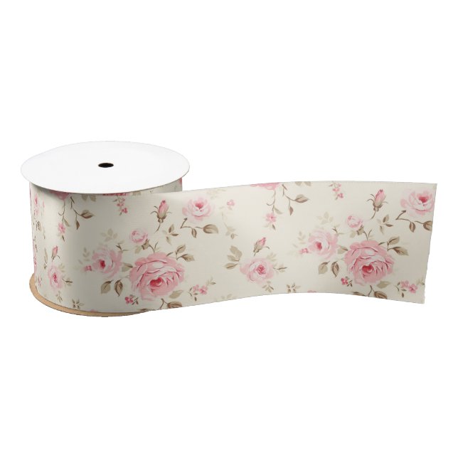 Soft Pink Painted Roses  Satin Ribbon (Spool)