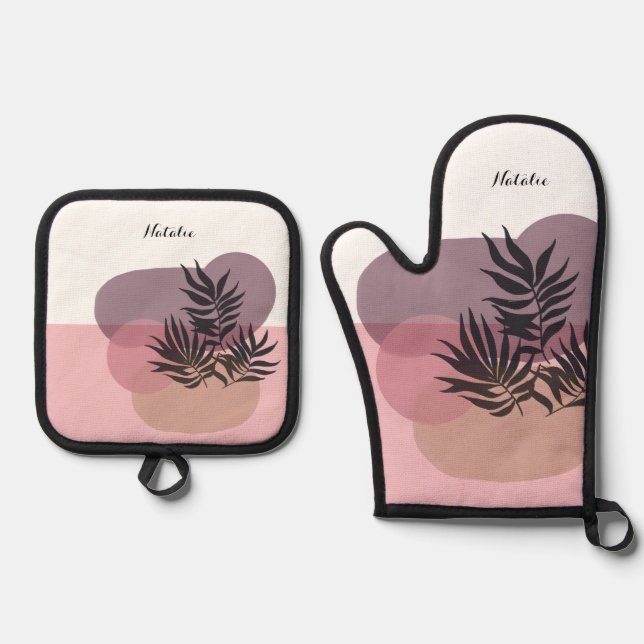 Soft Pink Pastel Abstract Tropical Oven Mitt & Pot Holder Set (Front)