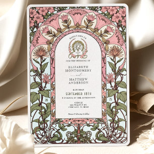 Soft Pink & Pastel Elegance Art Nouveau Wedding Invitation