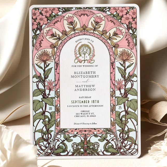 Soft Pink & Pastel Elegance Art Nouveau Wedding Invitation (Creator Uploaded)