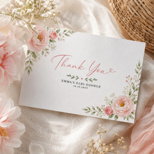 Soft Pink Pastel Floral Baby Shower Thank You Card