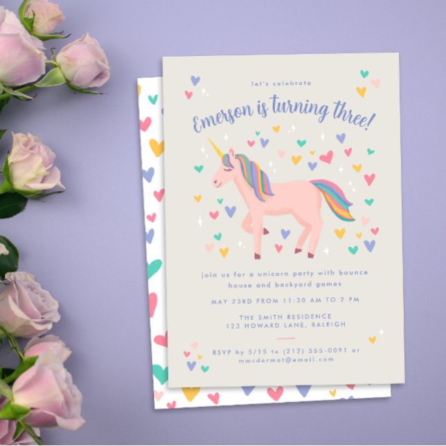 Soft Pink Pastel Rainbow Unicorn Birthday Party Invitation (Creator Uploaded)