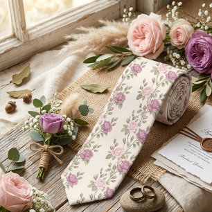 Soft Pink Pastel Rose Floral Tie