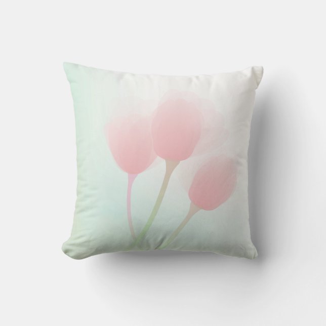 Soft Pink Pastel Tulips Wedding Cushion (Front)
