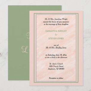 Soft Pink Peach Sage Green Wedding Invitation