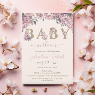 Soft Pink Peonies Elegant Floral Baby Shower Invitation