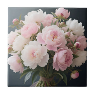 Soft Pink Peony Bouquet Romantic Floral Tile