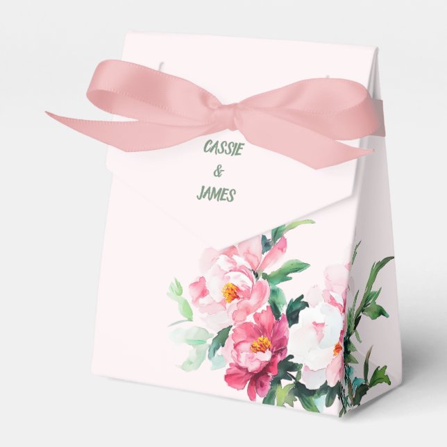 Soft Pink Peony & Eucalyptus Floral Wedding Favour Box (Front Side)