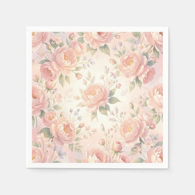 Soft Pink Peony Floral Pattern Napkin (Front)