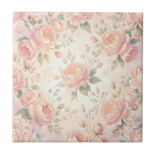 Soft Pink Peony Floral Pattern Tile