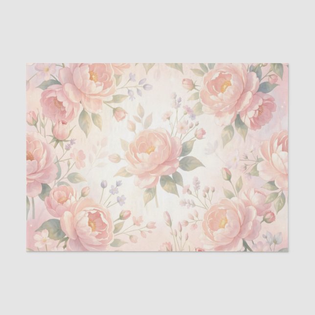 Soft Pink Peony Floral Pattern Tissue Paper (Front)