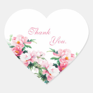 Soft Pink Peony Watercolor Floral Wedding Heart Sticker