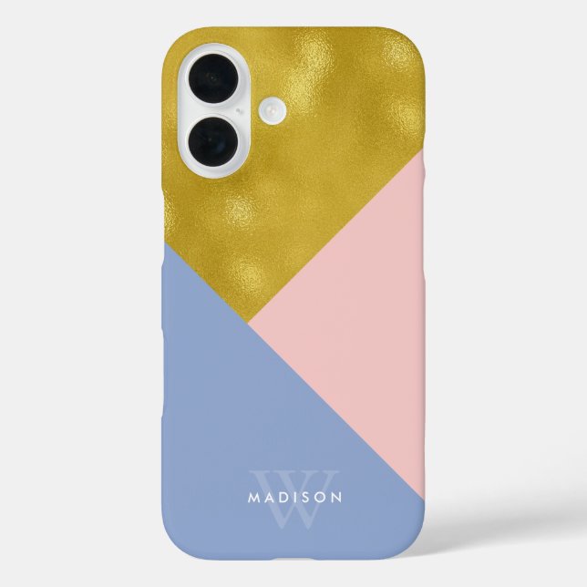 Soft Pink Periwinkle and Faux Gold Monogrammed Case-Mate iPhone Case (Back)