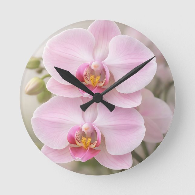 Soft Pink Phalaenopsis Orchid Round Clock (Front)