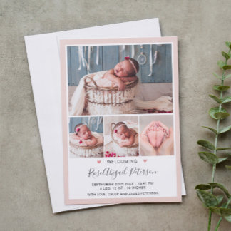 Soft Pink Photo Welcoming Newborn Baby Girl Birth Announcement