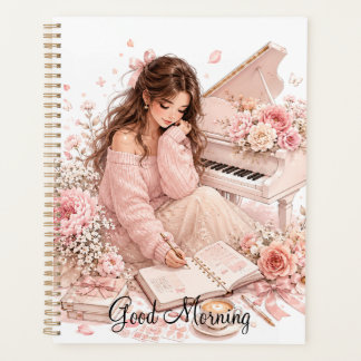 Soft Pink Piano Floral Planner