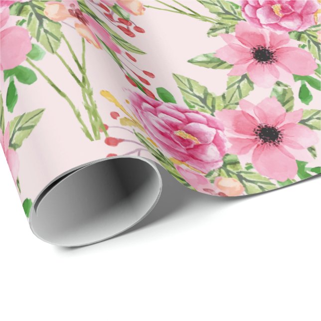 Soft Pink | Pink Flowers Wrapping Paper (Roll Corner)
