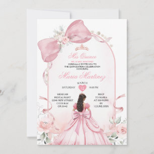 Soft Pink Princess Dress Floral Pearl Mis Quince Invitation