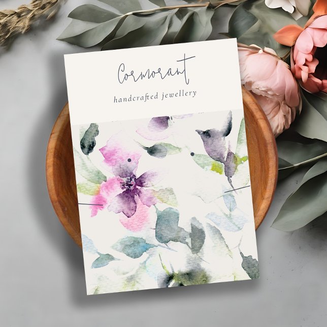 Soft Pink Purple Floral Script Earring Necklace Business Card (Creator Uploaded)