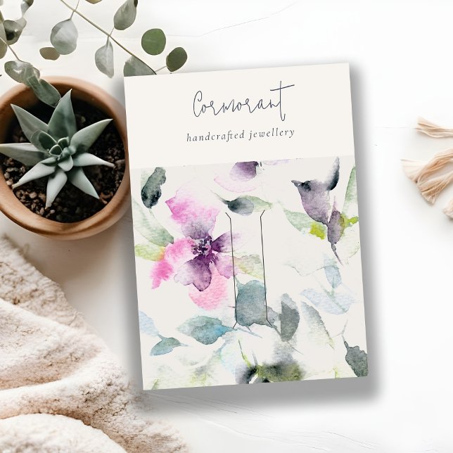 Soft Pink Purple Floral Script Hairclip Pin Holder Business Card (Creator Uploaded)