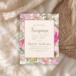 Soft Pink Purple Floral Surprise 50th Birthday Invitation