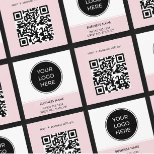 Soft Pink QR Code Logo Square Business Card
