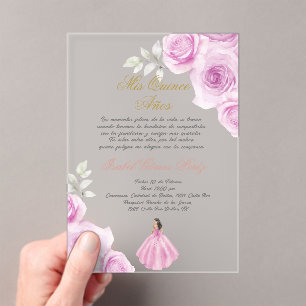 Soft pink Quinceanera Spanish Acrylic Invitations
