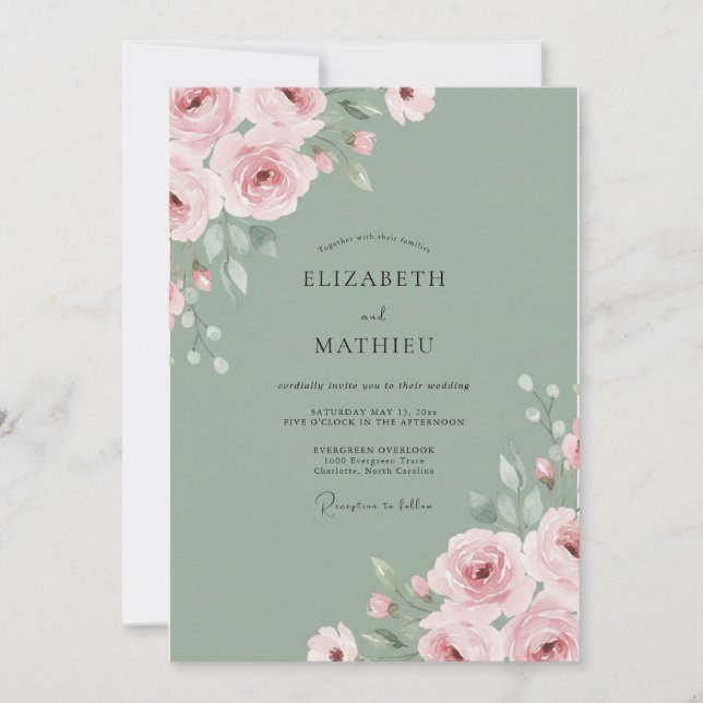 Soft Pink Ranunculus Eucalyptus Wedding Invitation (Front)
