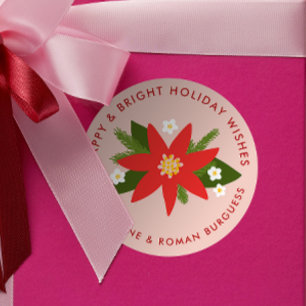 Soft Pink Red Poinsettia Christmas Holiday Gift Classic Round Sticker