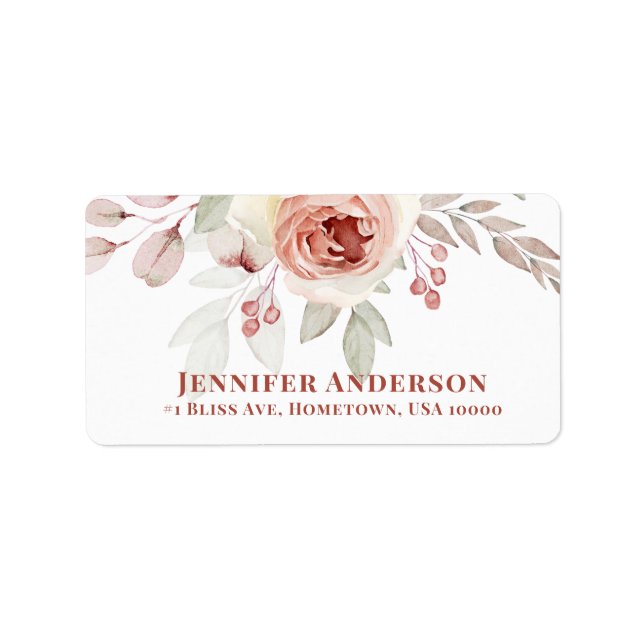 Soft Pink Romantic Rose on White Wedding Label (Front)