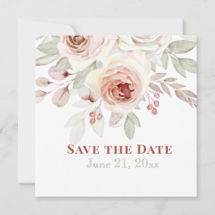 Soft Pink Romantic Rose on White Wedding Save The Date