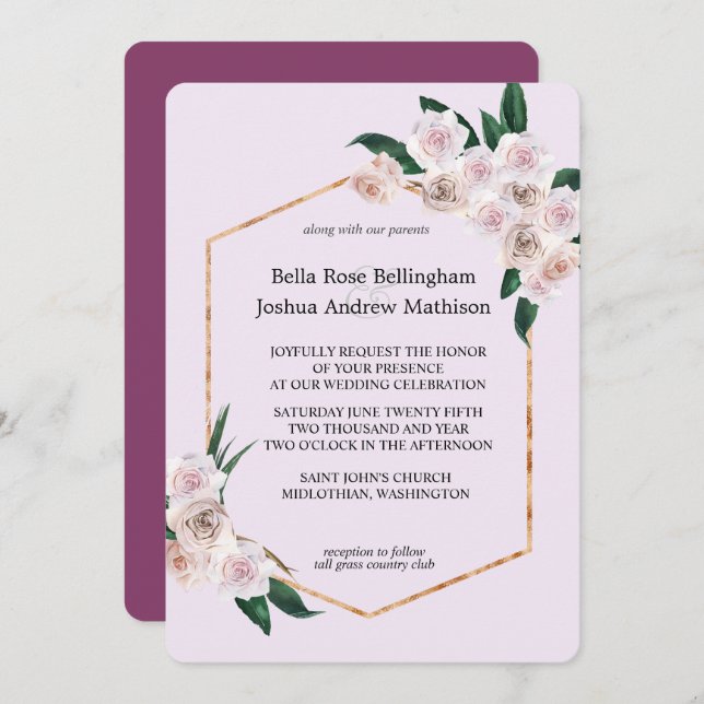 Soft Pink Rose Blossoms Wedding Invitation (Front/Back)
