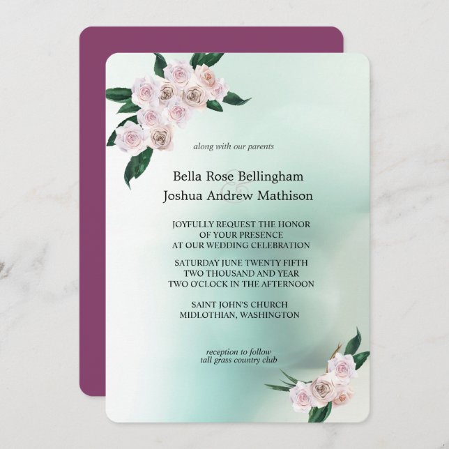 Soft Pink Rose Blossoms Wedding Invitation (Front/Back)