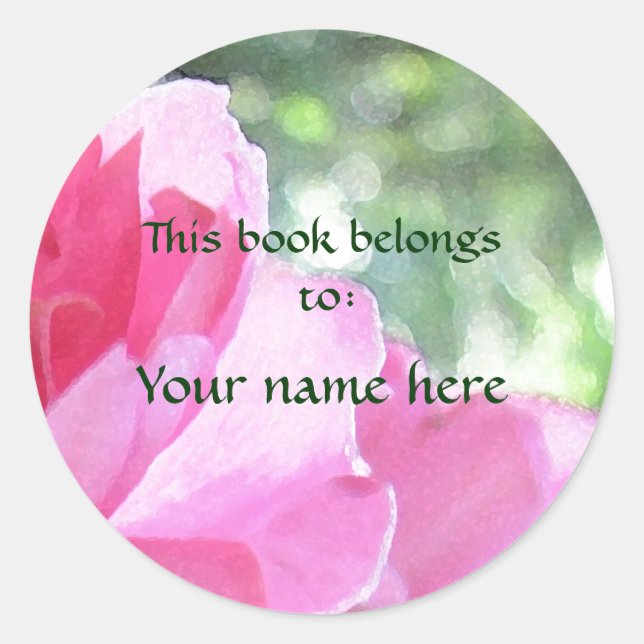 Soft Pink Rose Bookplate Classic Round Sticker (Front)